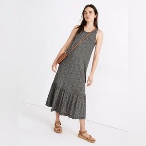 Madewell Knit Tank Ruffle Dress in Black Stripe- SIZE XL